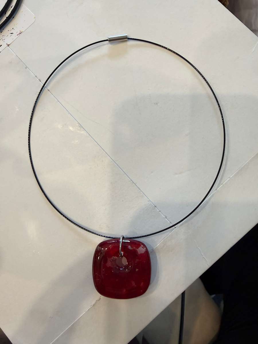 Striker Red Square Necklace on Magnetic Loop by Candice Treat Murphy, Image 4.