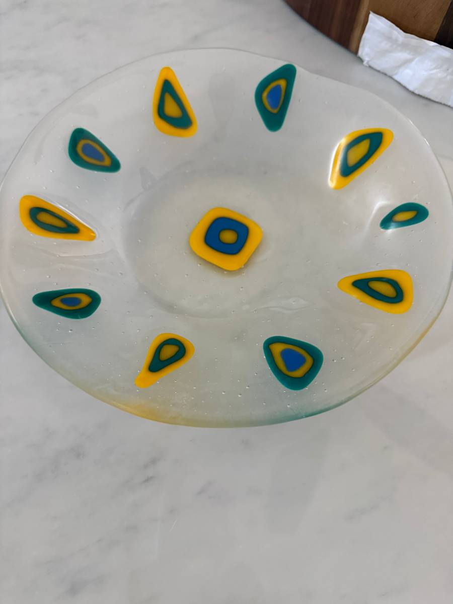 Marigold Jade and Egyptian Blue Layered Triangles Bowl by Candice Treat Murphy, Image 4.