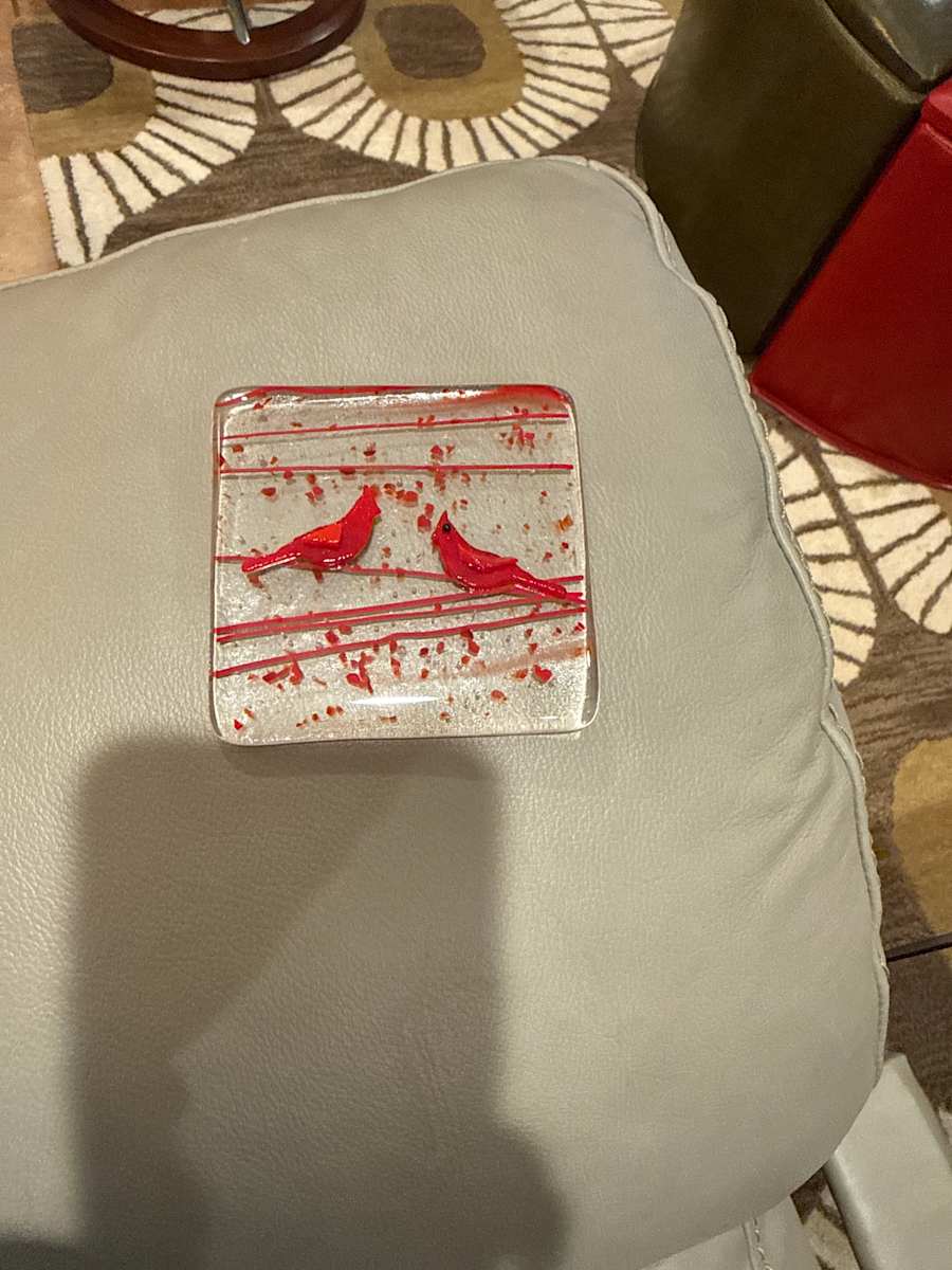 Dimensional Cardinals on Red Confetti 3.5” Square by Candice Treat Murphy, Image 3.