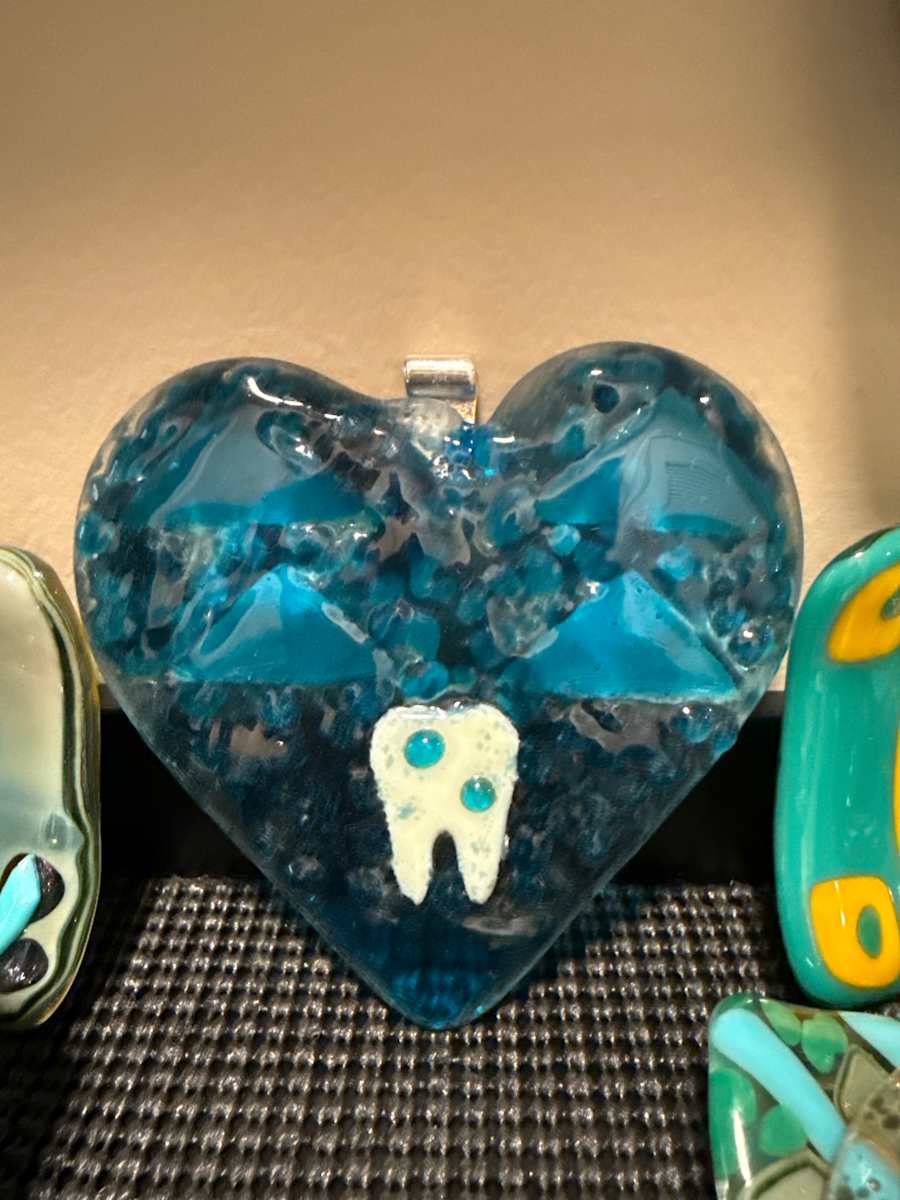 Blue Transparent Tooth Heart Ornament by Candice Treat Murphy, Image 2.