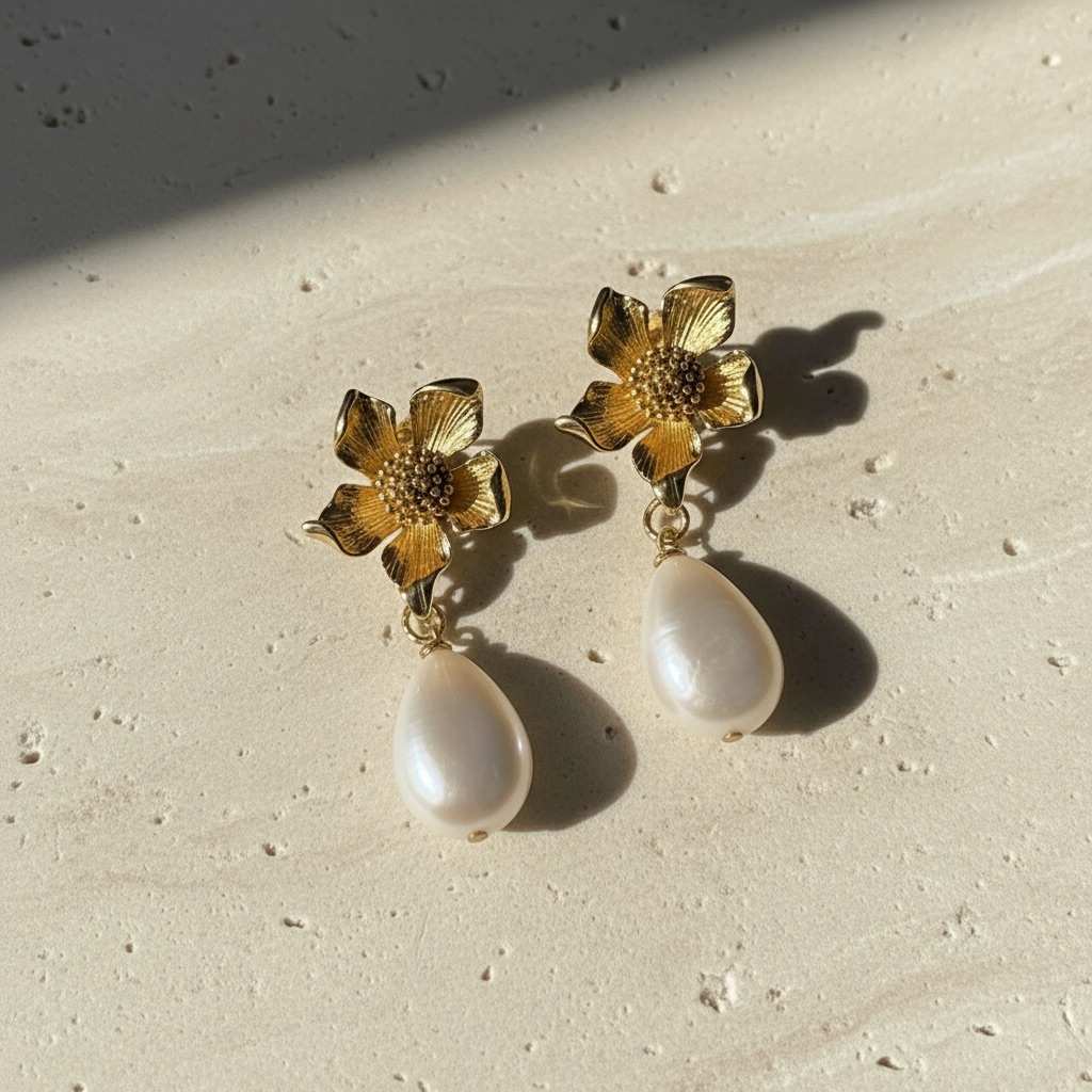 Flower & Baroque Pearl Posts by Breanna Cole, Image 1.