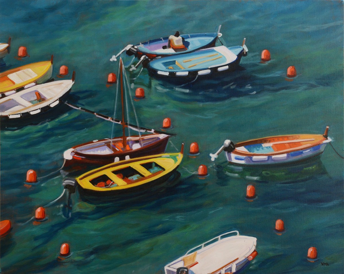 Dinghies at Anchor, Vernazza by Victoria M  Le  Vine 