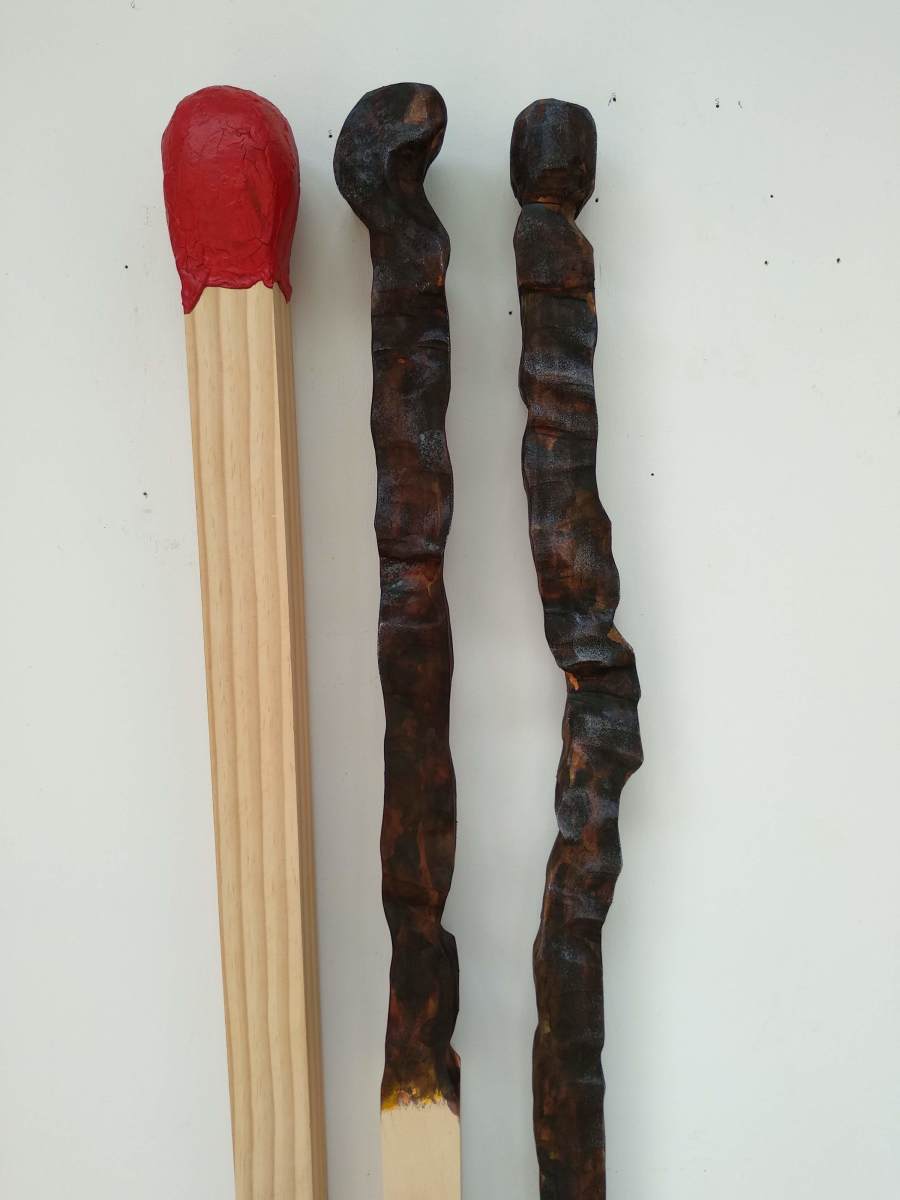 Carved Matchsticks  . Medium Triptych . . (19002) by Liz McAuliffe 