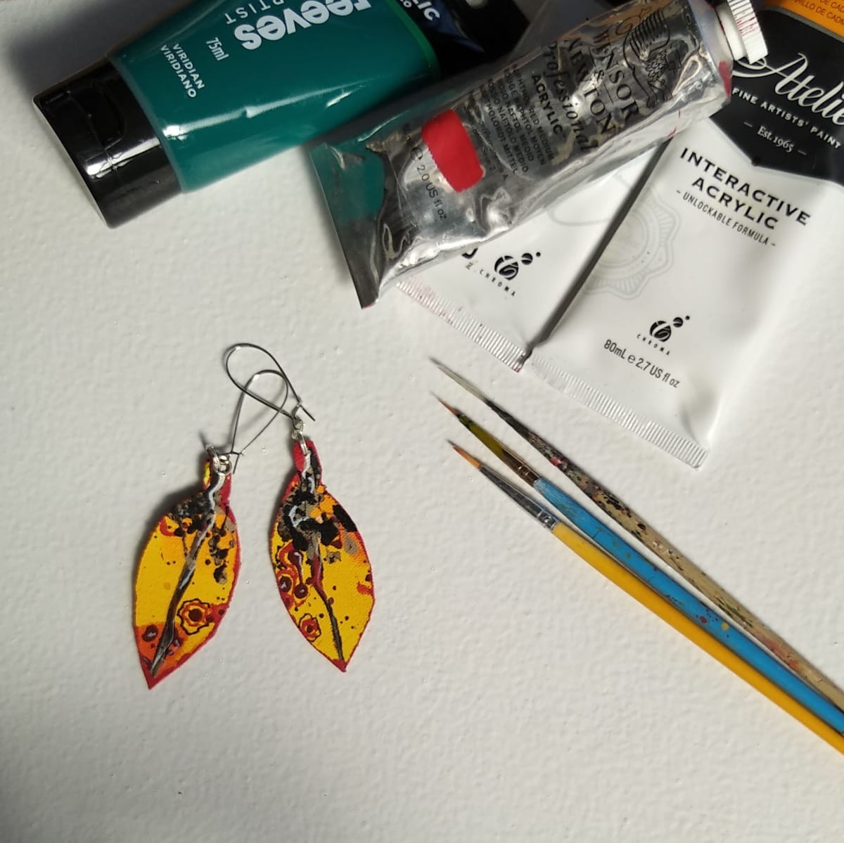 Pohutukawa Leaf Earrings  . . (22146) by Liz McAuliffe 