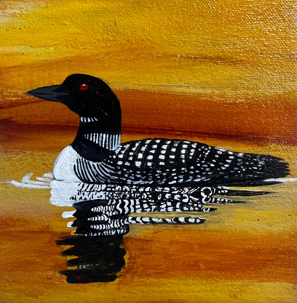 "LOON" by CATHY KLUTHE  Image: The lovely Loon captivates many hearts with it's unique sound. This is a miniature canvas painting. 