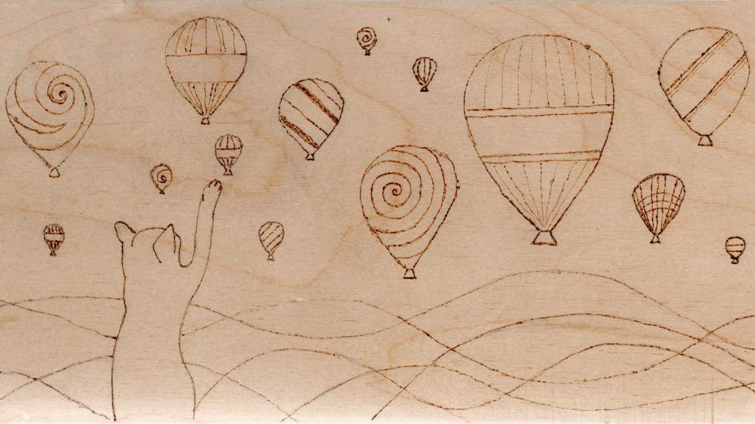 Cat playing with balloons by Janet Danforth 