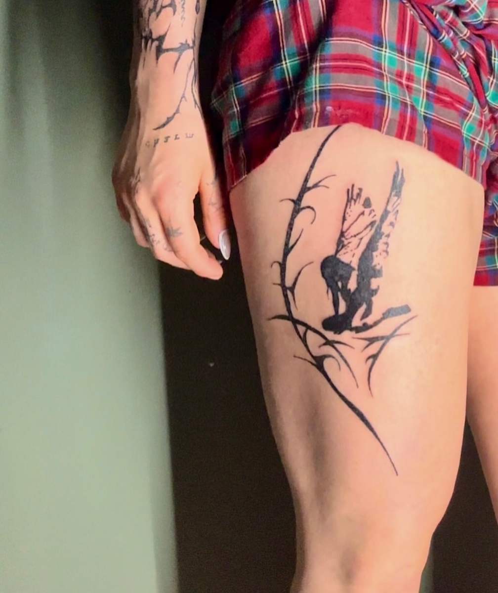 Fallen Angel Blackwork Tattoo by Cameryn Popiel, Image 3.