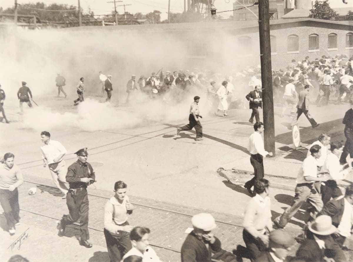 Lodi, N.J. Silk Strike in 1932 during Mustard Gas Barrage used by Police to Disperse Strikers by Ralph Morgan 