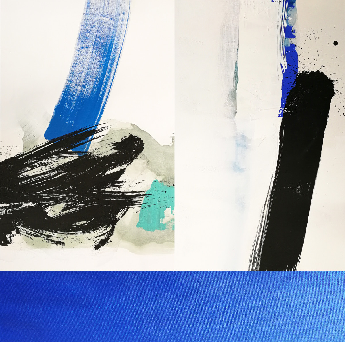 Composition #1 Triptych with Blue Stripe by shih yun yeo 