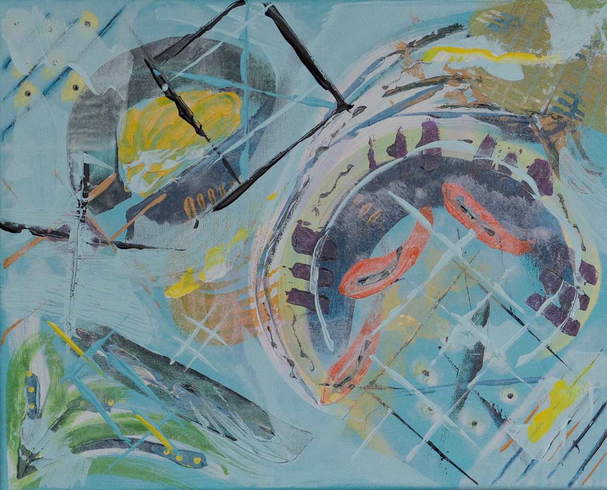 Tidal Pool by Jani Klun  Image: This contemporary abstract provides a look from above into a tidal pool completed with kelp, mollusks and shells.