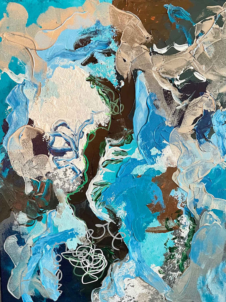 Tidal Memories by Jani Klun  Image: A study in motion — blues, silver & texture meet to form an ocean of feeling.