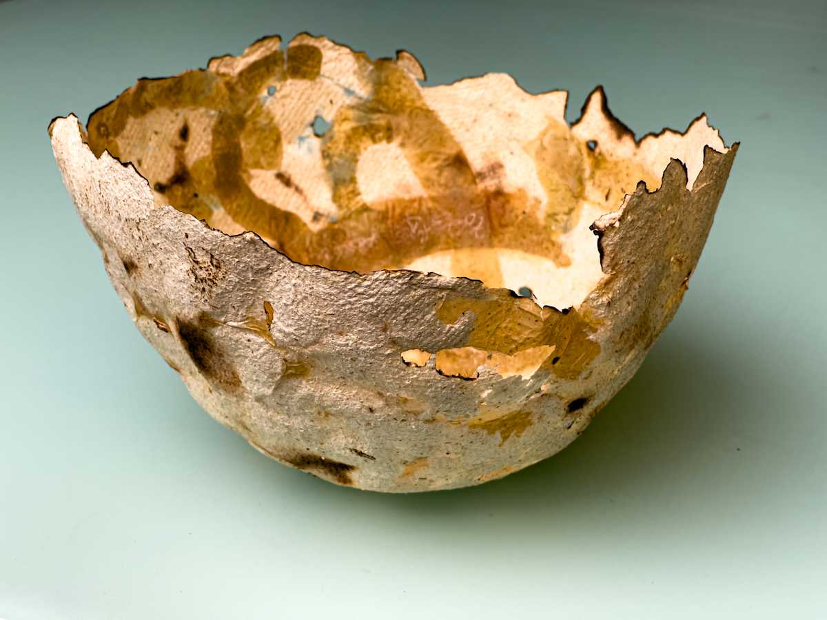 Apple mushroom hemp vessel by Annette Holtkamp 
