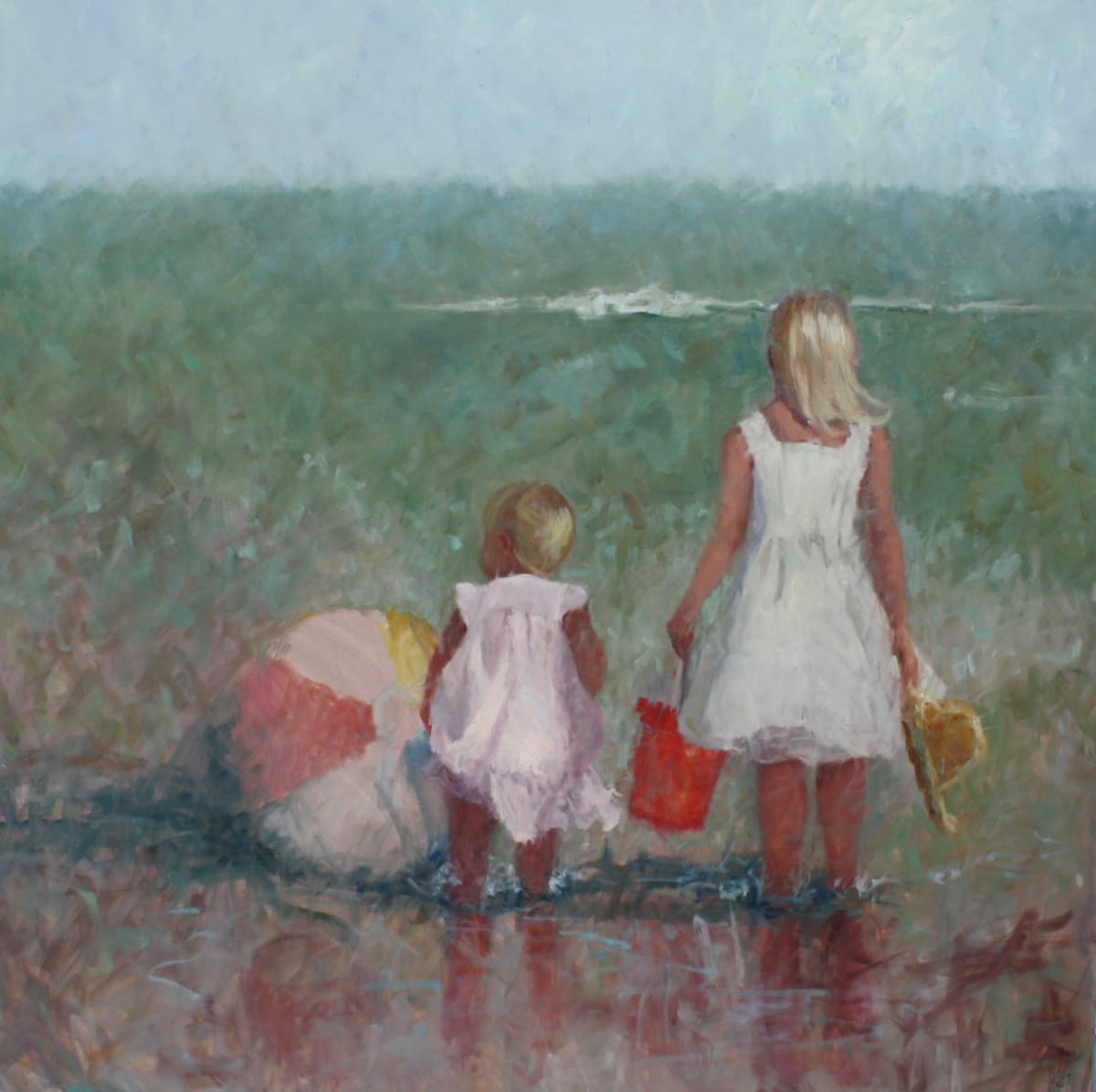 Sisters and the Beach Ball by Hope Reis Art Studio 