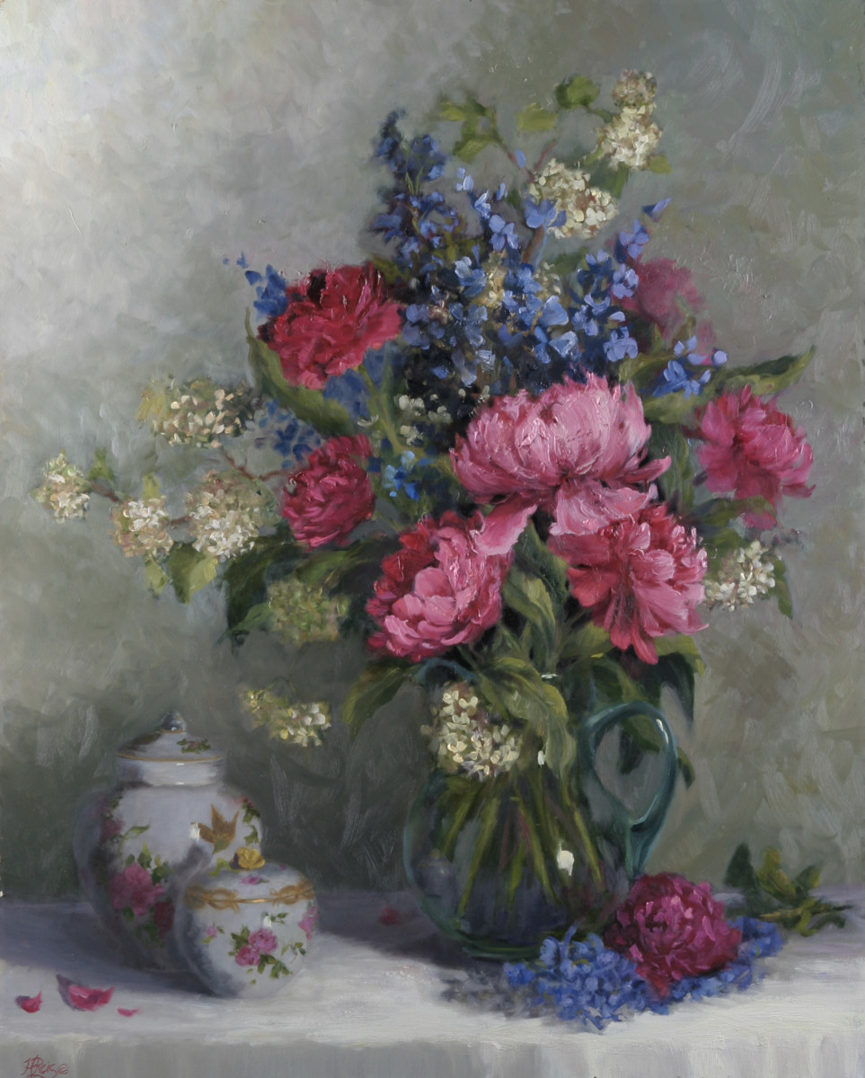 Peonies and Ginger Jar by Hope Reis Art Studio 