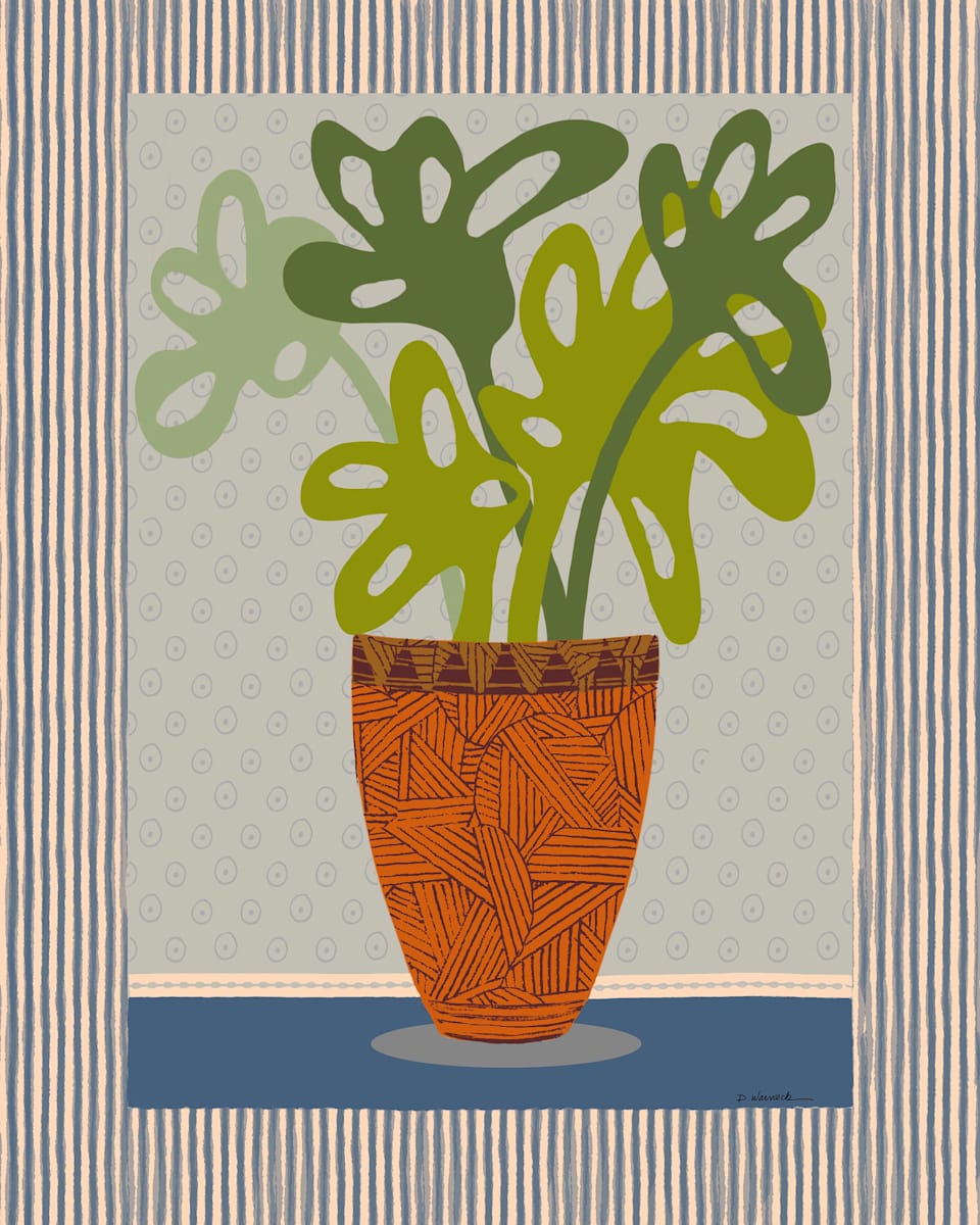 Monstera Plant in Blue by Debbie Warnock  Image: An exuberant, monstera plant that's always healthy and never needs water!