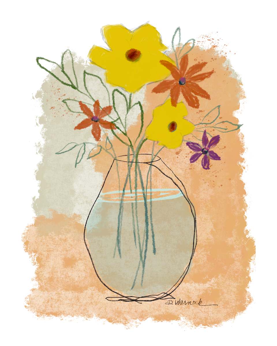 Spicy Bouquet in Rust and Yellow Ochre by Debbie Warnock  Image: A simple, perky watercolor floral in a warm autumn palette