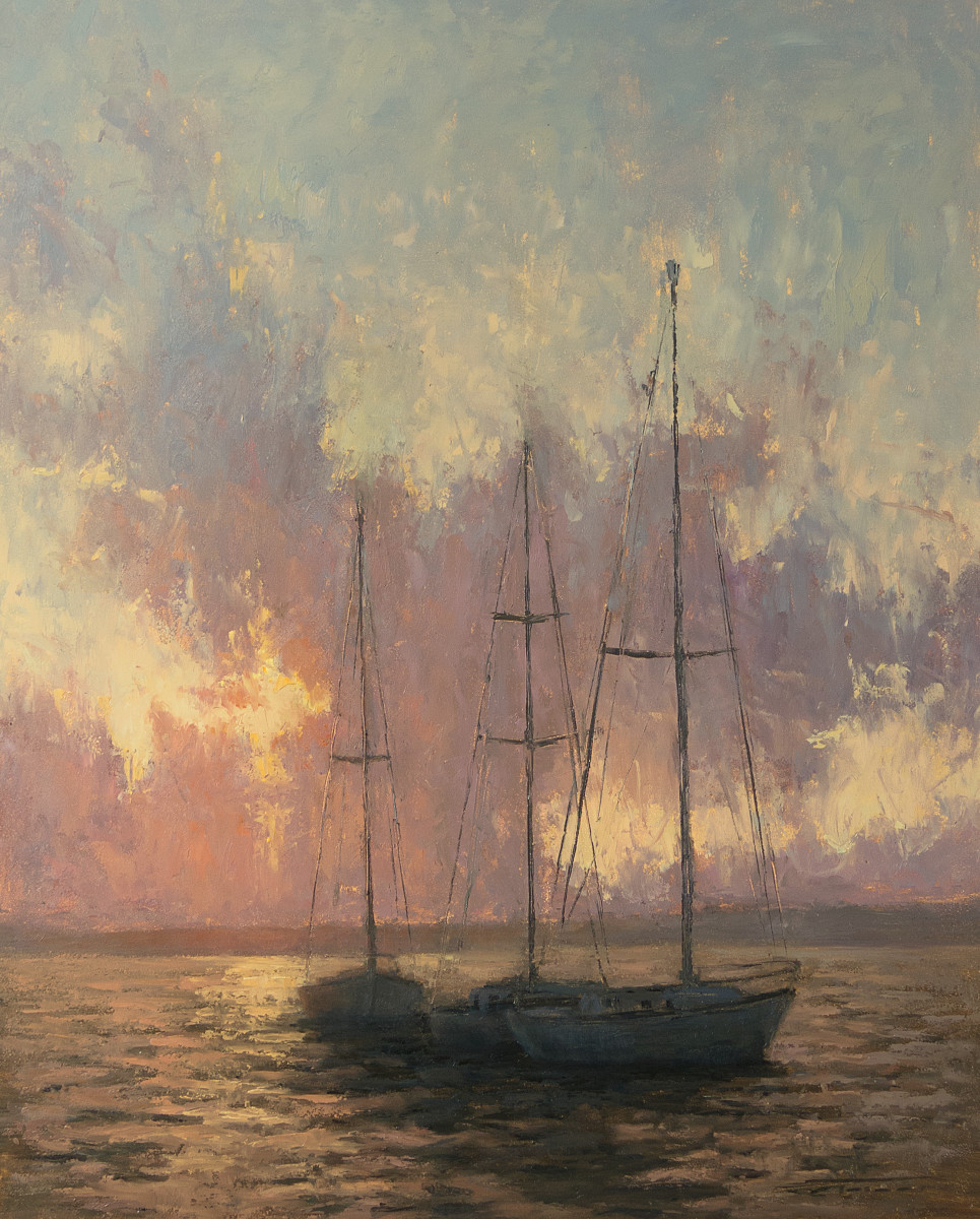 Boats at Dusk by Jane Hunt 