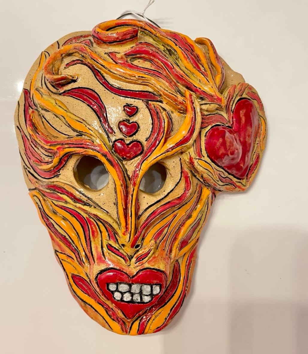 Skull Mask Flames And Hearts by Unknown, Image 1.