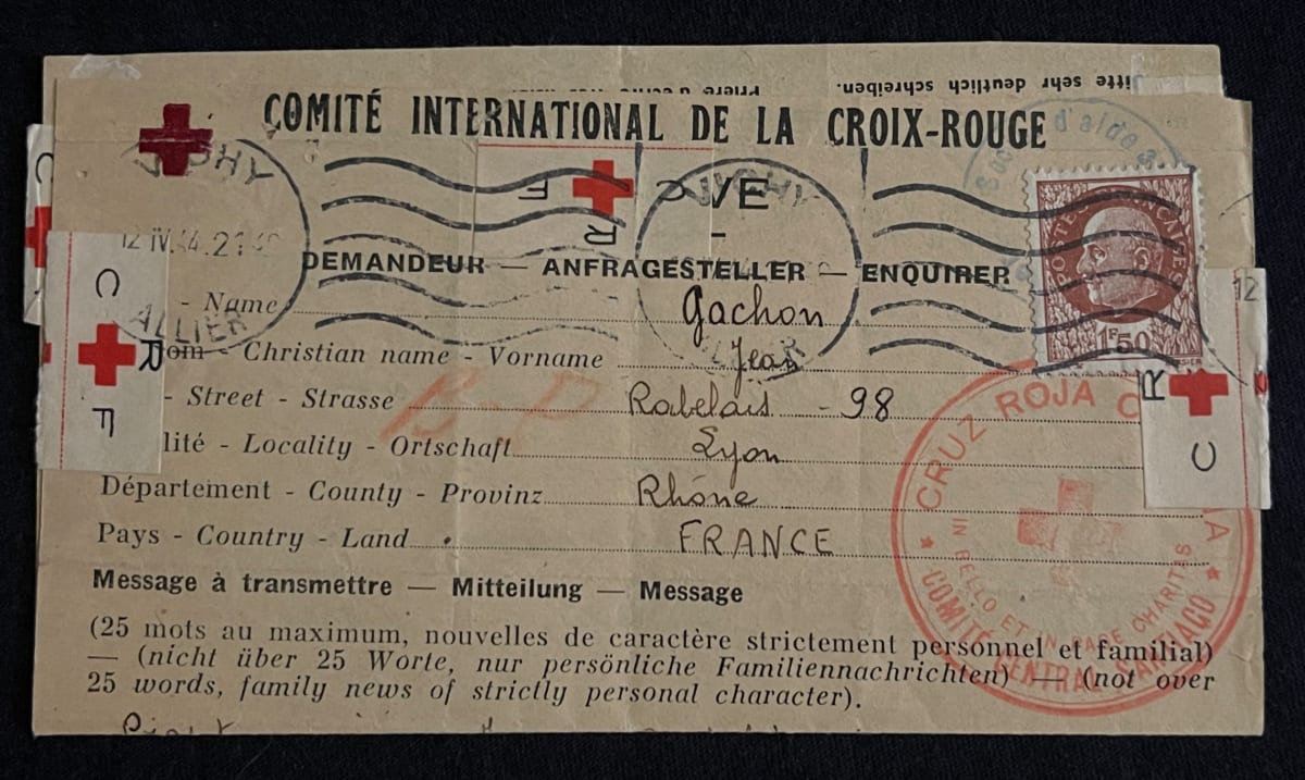 1943 Red Cross Cover France to Chile with France 440 