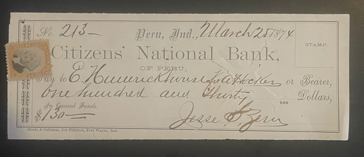 1874 Citizens National Bank Check w/R135 