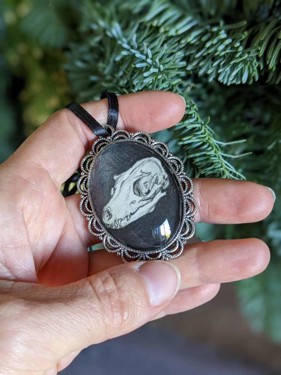 Aardwolf Skull - Silver Metal & Glass Original Art Ornament by Layil Umbralux 