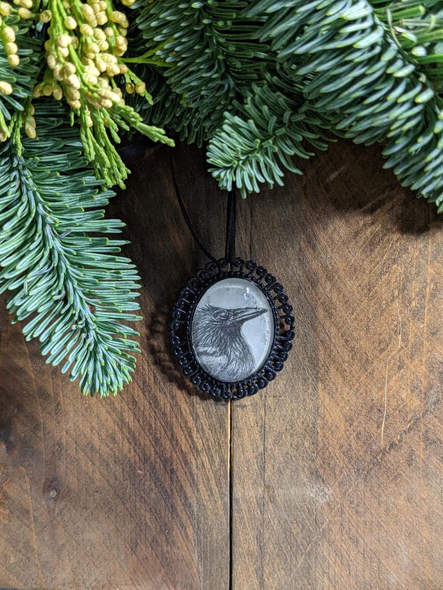 Raven Portrait - Black Metal & Glass Original Art Ornament 