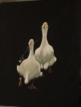 Geese - Geese Mate For Life, with yellow flower by Ann A Blake 