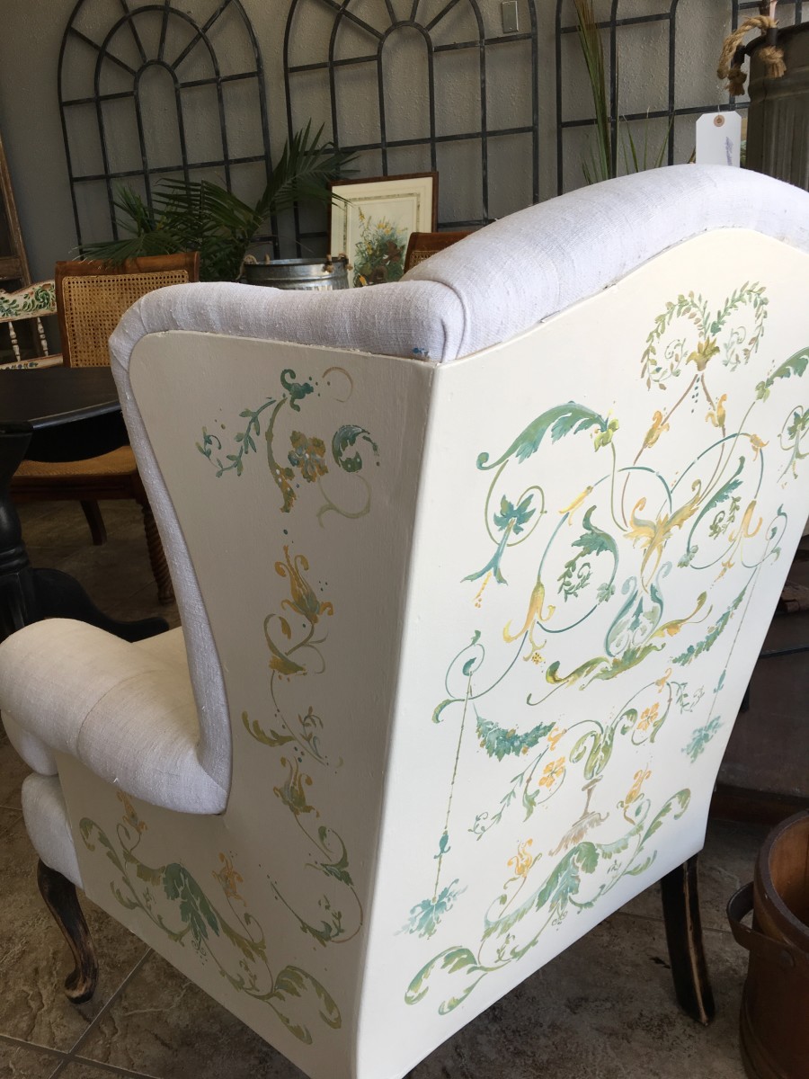 Furniture - Hand painted wingback chair by Ann A Blake 