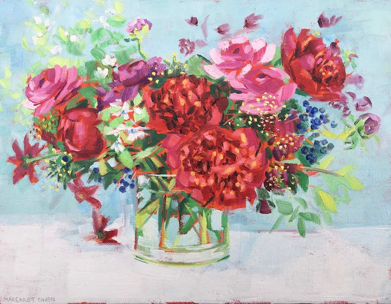 Red Bouquet, White Table by Margaret Owen, Image 1.