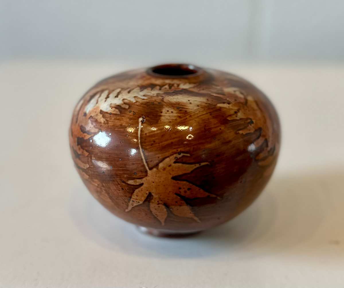Small Spherical Woodland Bottle in Sepia by Cali Almy , Image 1.