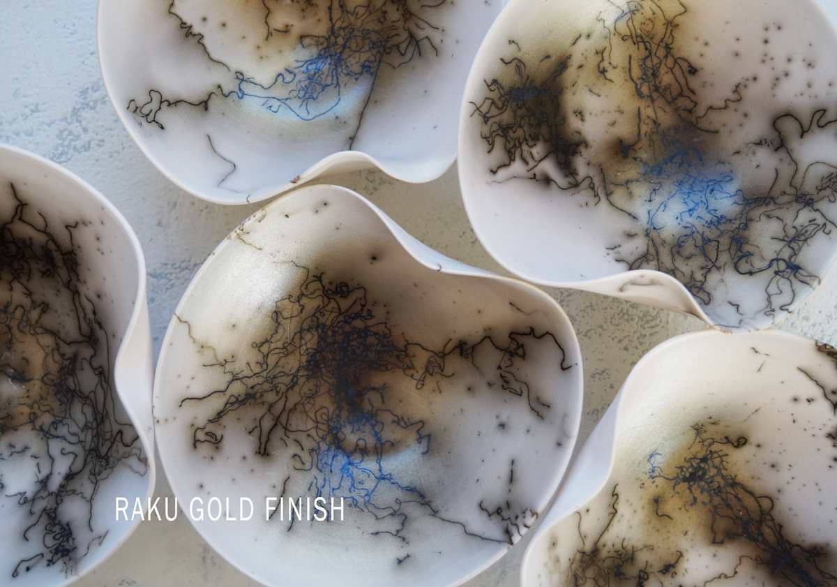 Raku wall sculpture, gold - single - SAMPLE by Natalya Seva, Image 1.