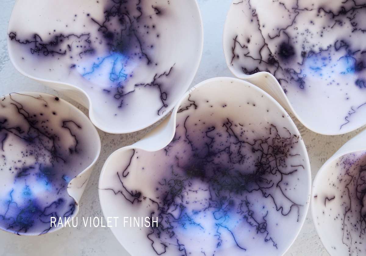 Raku wall sculpture, violet - single - SAMPLE by Natalya Seva, Image 1.