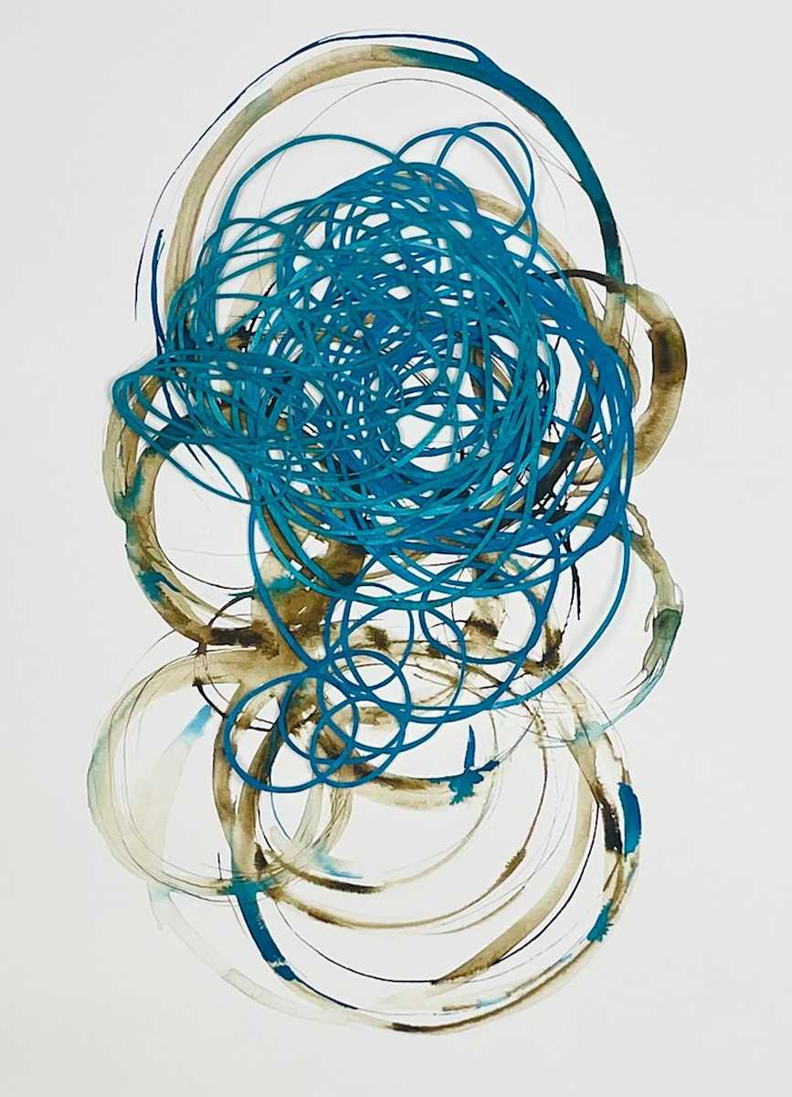 Cut circles over painted circles (Aqua & Brown) by Barbara Owen, Image 2.