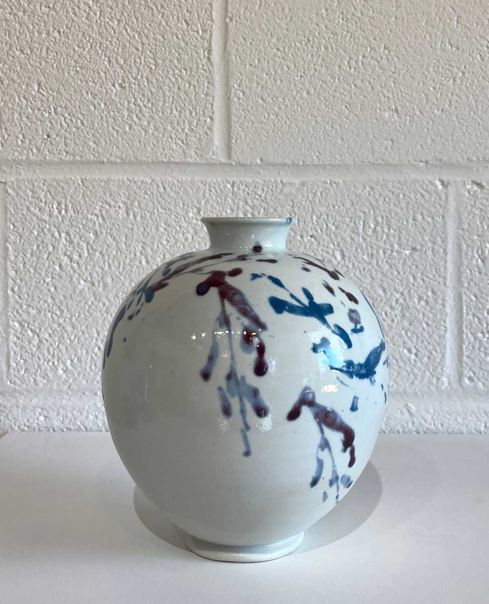 Porcelain -  medium vessel with multicolor leaves by Cali Almy , Image 1.