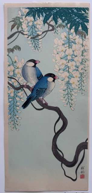 Buncho birds and Wisteria by Ohara Koson, Image 1.