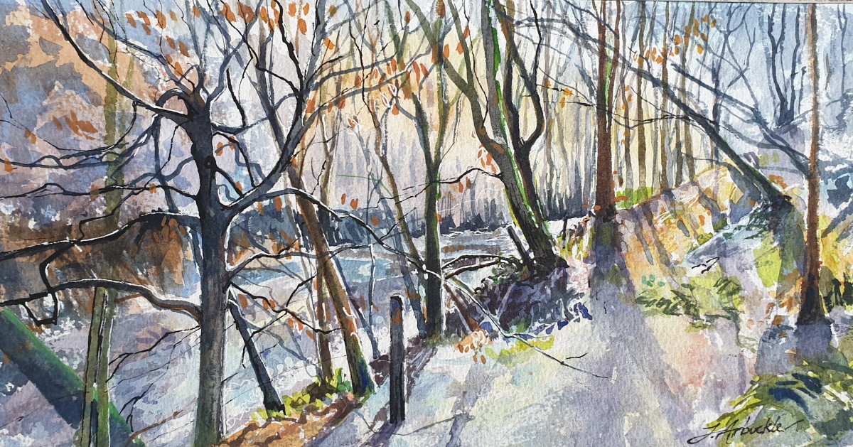 Calderglen Walk by Julie Arbuckle  Image: Calderglen Walk - watercolour - Julie Arbuckle