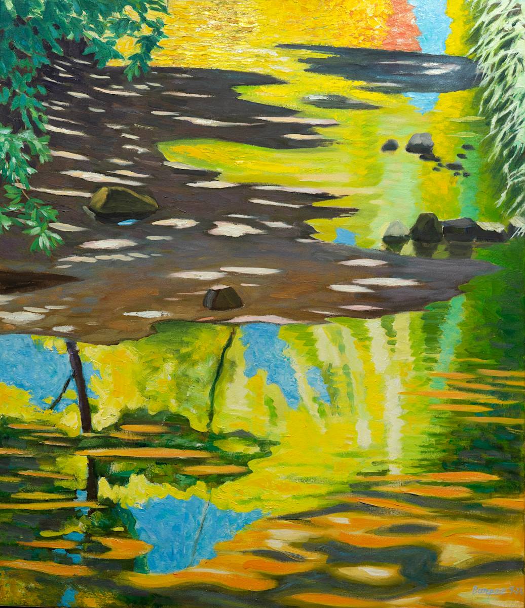 Bright Green Trees Reflected in Water by James Burpee, Image 1.