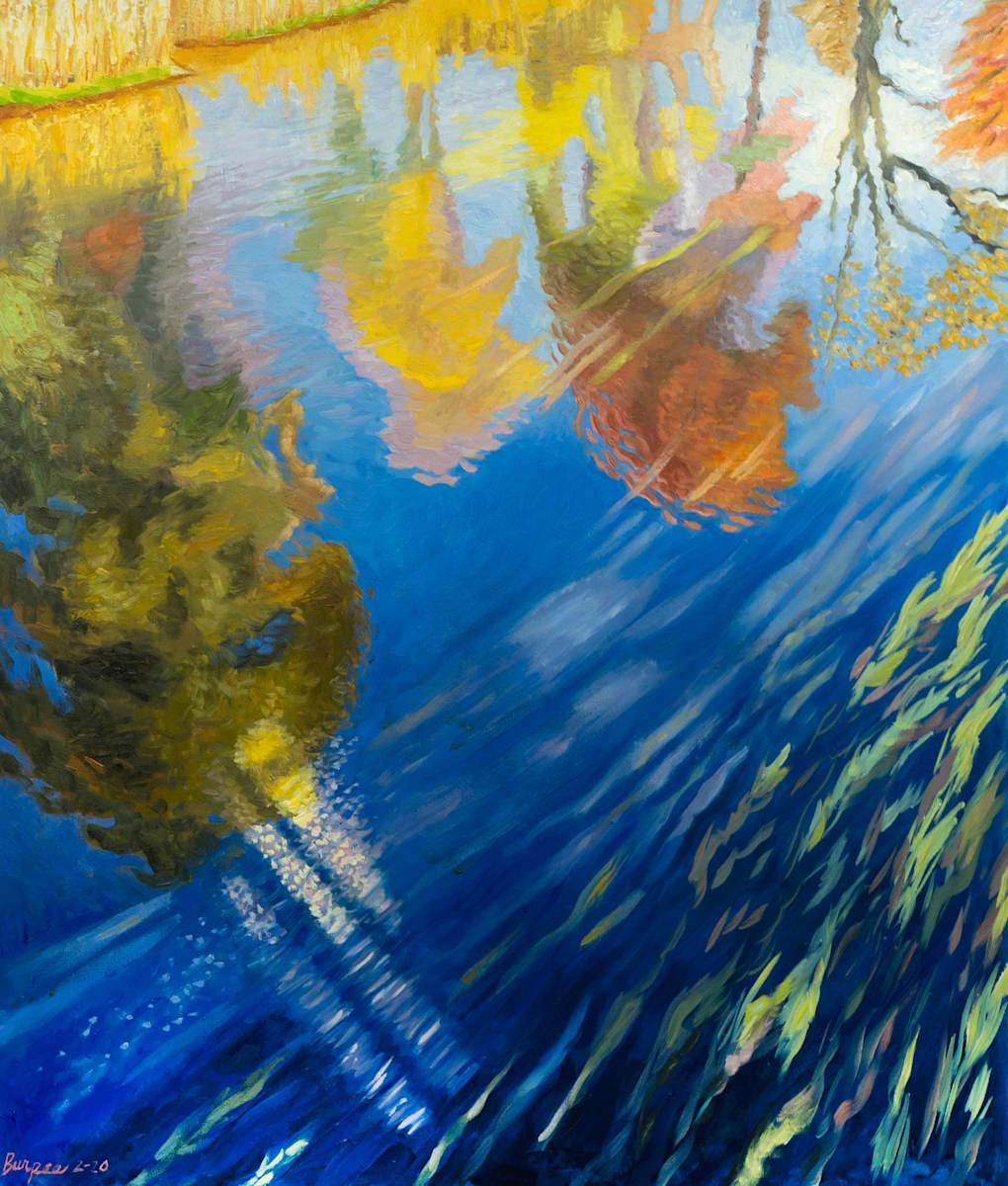Trees Reflected in Blue Water by James Burpee, Image 1.