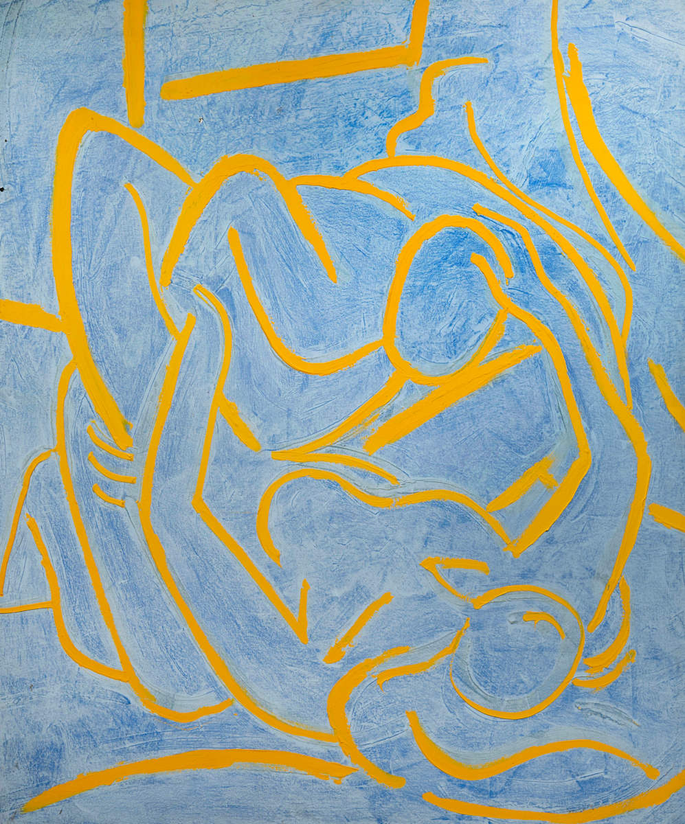 Untitled (Yellow Figures on Blue) by James Burpee, Image 1.