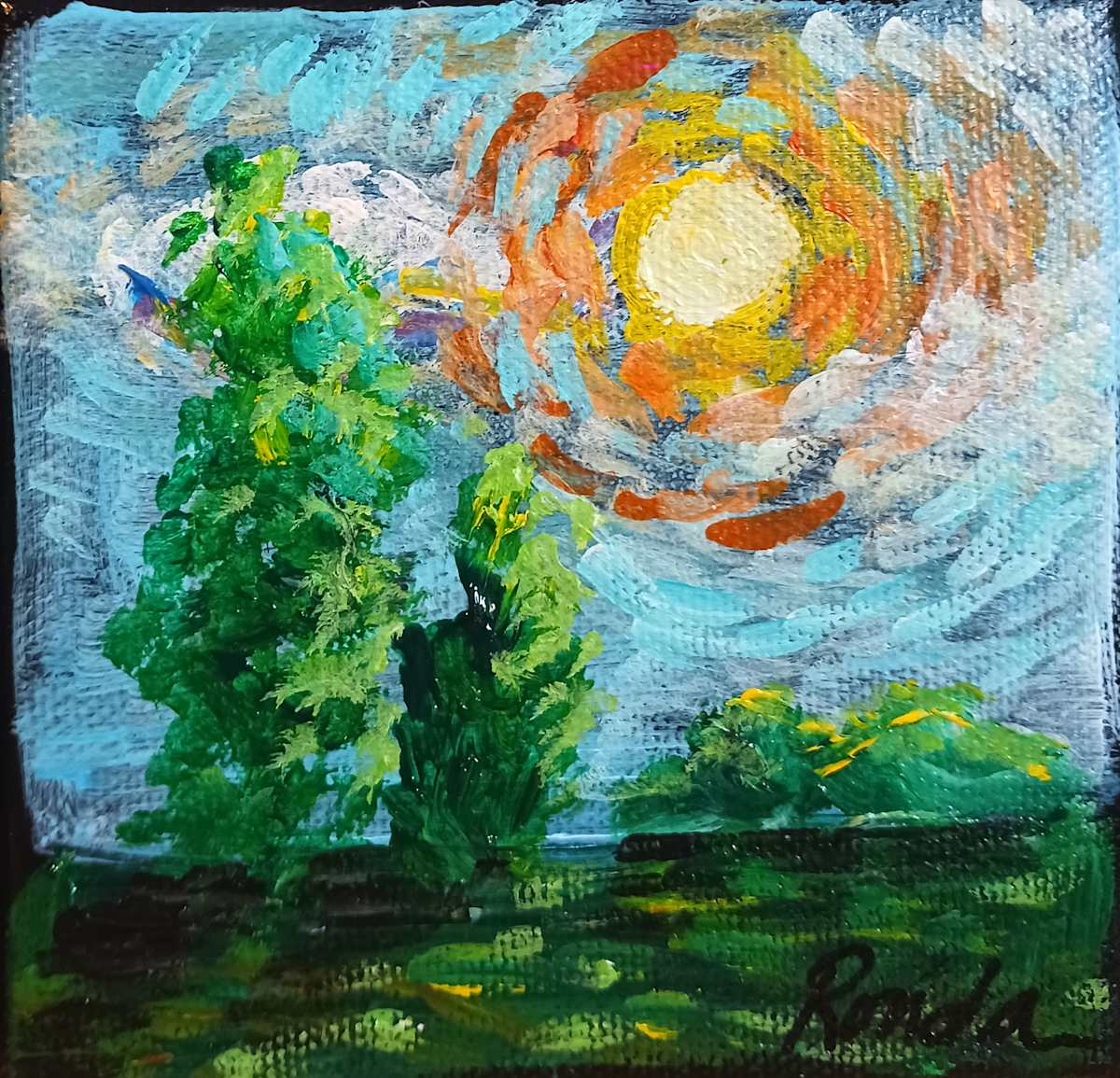 Mini Landscape with 2 Cypress by Ronda Richley 