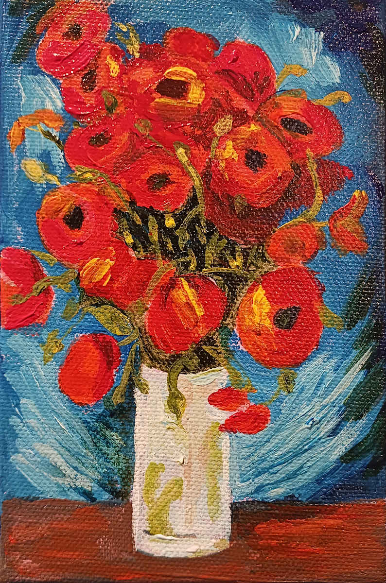 Mini Poppies in a Vase by Ronda Richley 