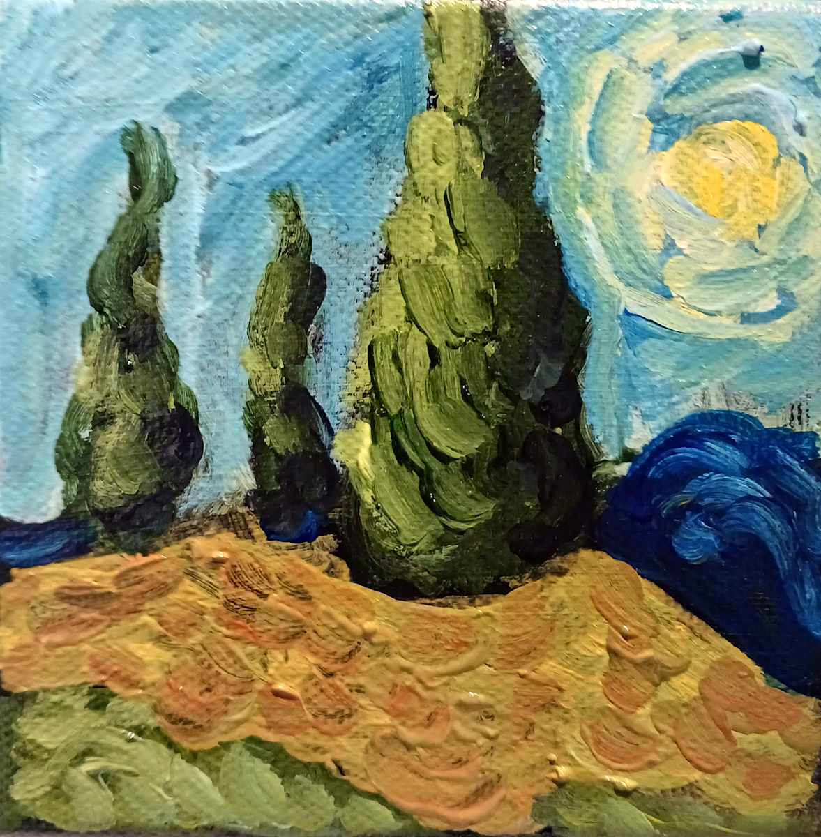 Mini Three Cypress Trees by Ronda Richley 