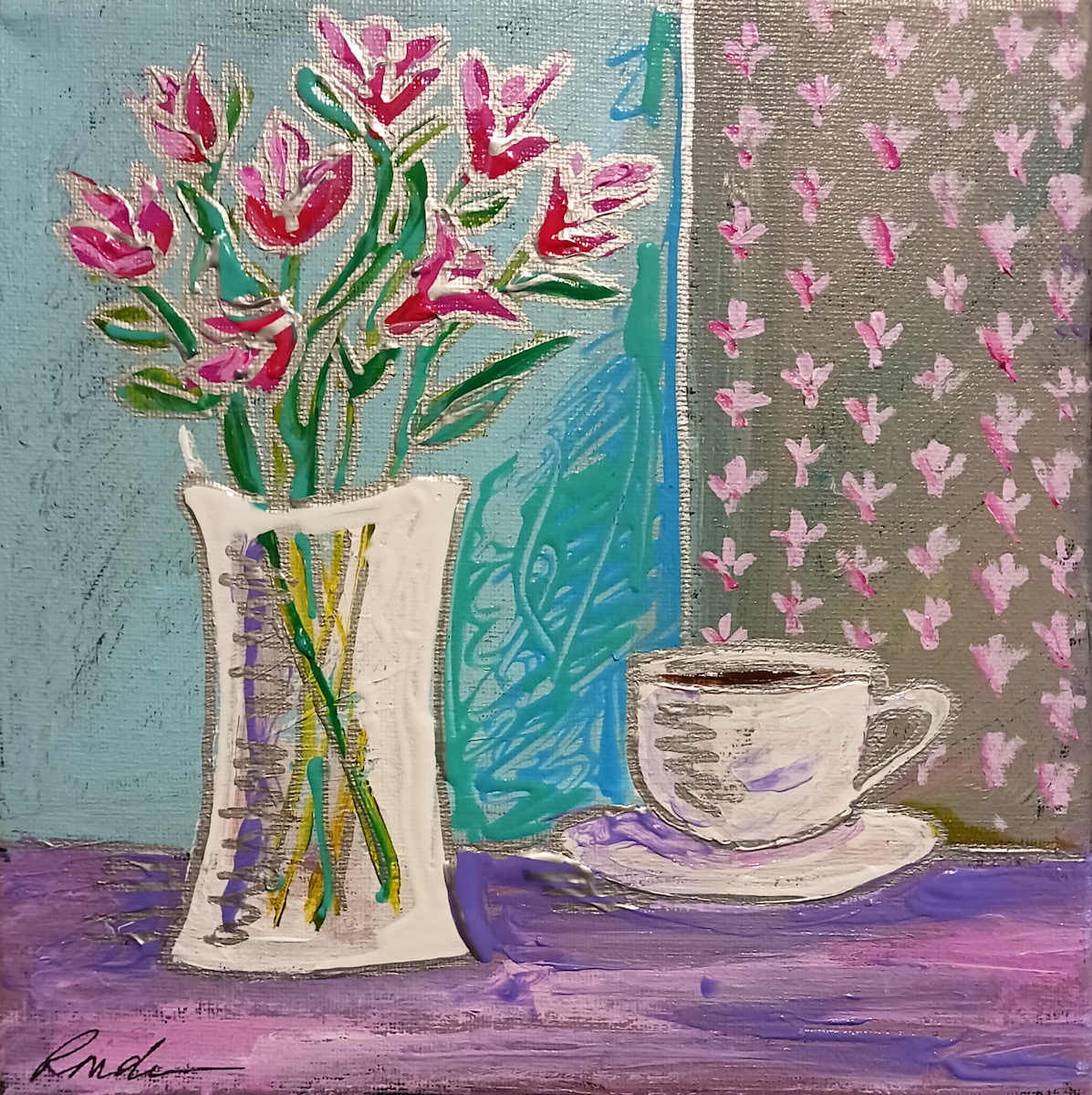 Petite Fleurs: Pink Flowers in Crystal Vase by Ronda Richley 