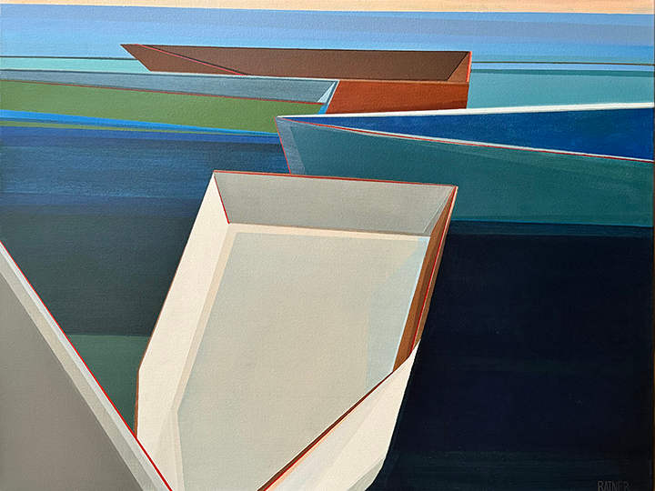 Harbor - 30x40 Geometric Boat Painting | Shilo Ratner by Shilo Ratner, Image 1.