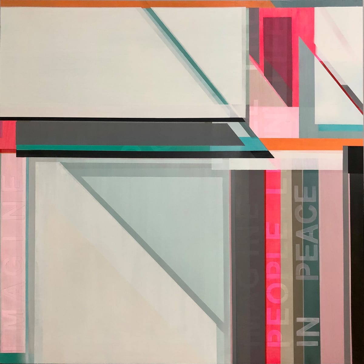 Imagine by Shilo Ratner  Image: Imagine, 36" x 36", Acrylic Spray Paint, Stencil, Graphite, Acrylic Paint on wood panel