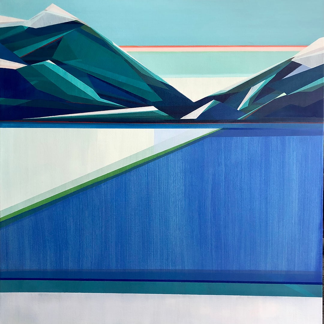 Mountains by water by Shilo Ratner  Image: Mountains by Water, 36" x 36", Acrylic on Canvas