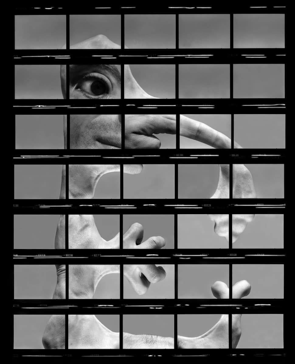 Contact sheet self-portrait by Karl Baden 