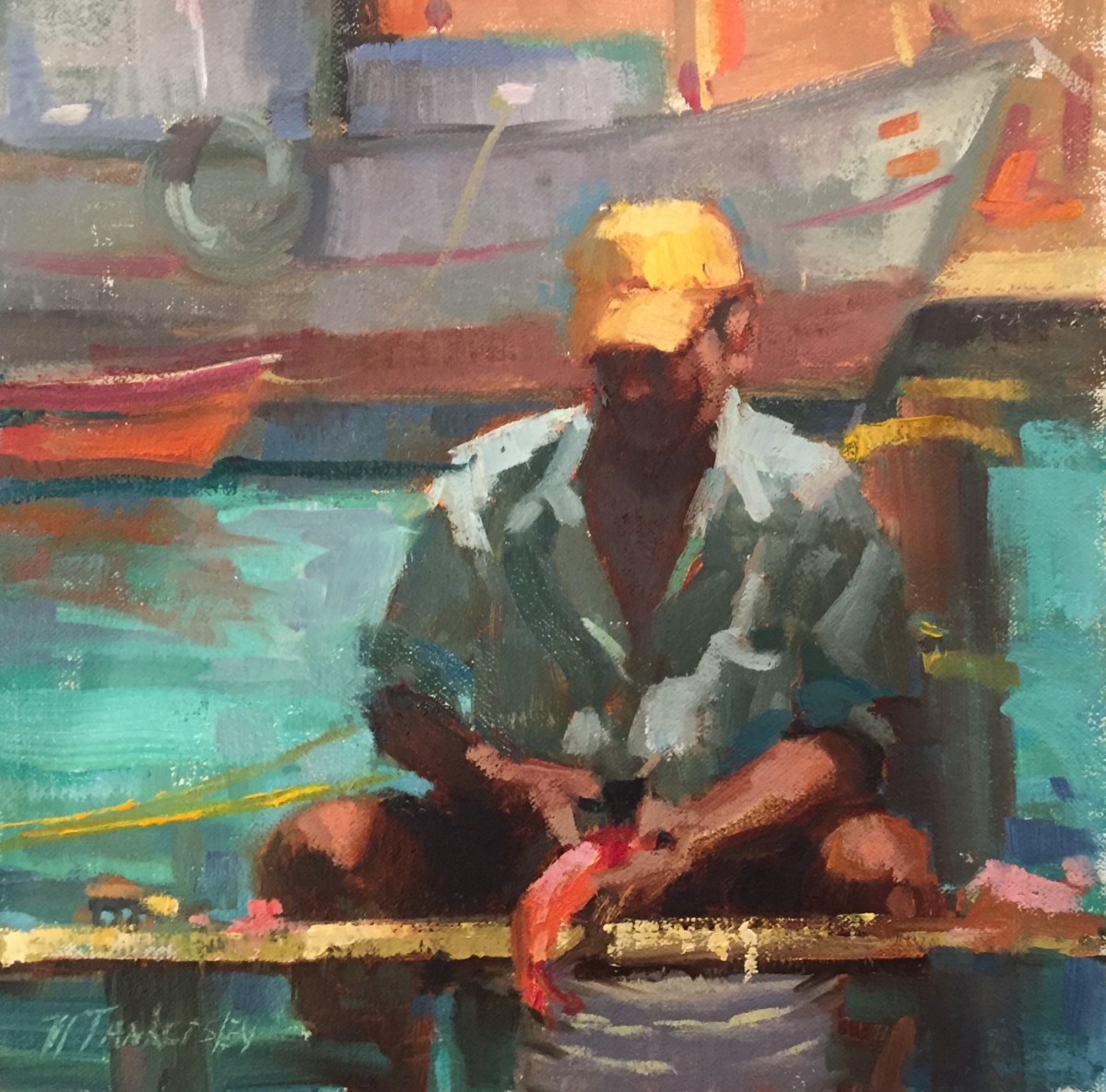 Caribbean Fisherman by Nancy Tankersley  Image: I went to Curacao three times to help start a plein air festival, now a bi-annual 10 day festival for local and international artists. I loved this multi-culture vibrant island, where the colors are vivid, including the fish!
