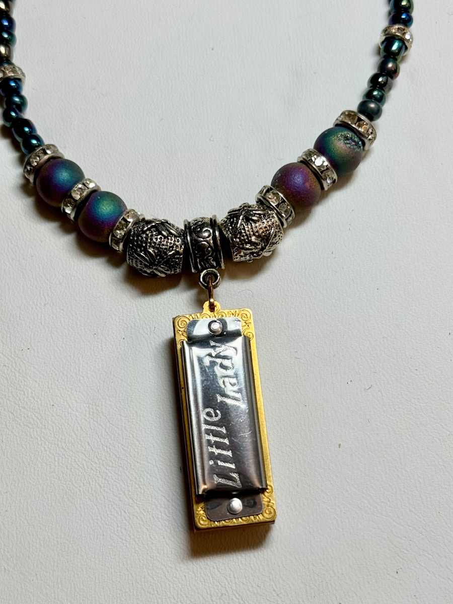 Dizzy stone Little Lady playable Harmonica Necklace by Nedra Russ, Image 1.