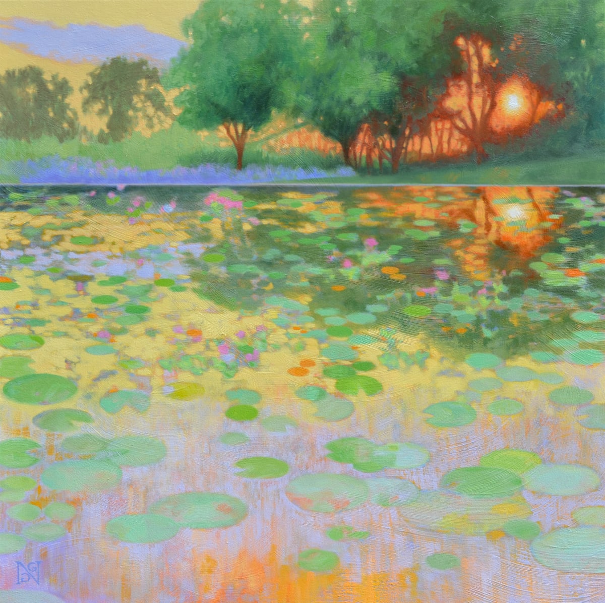 Lily Pond in Gold by Natalie George  Image: Oil over Acrylic on Canvas